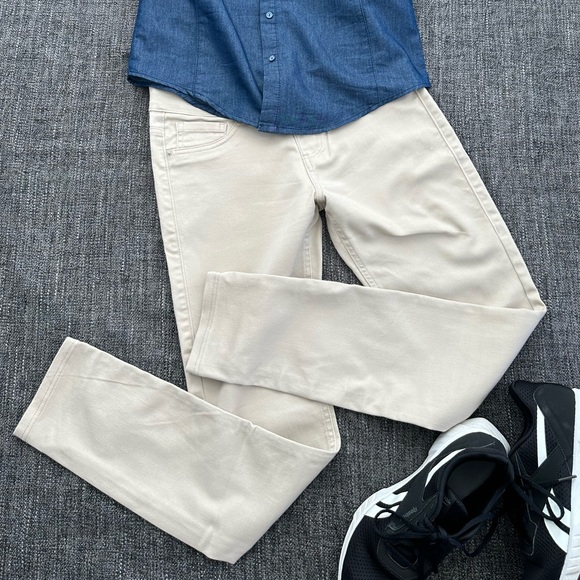 Beige Long Slim-Fit Stretch Pants - Picture 1 of 4